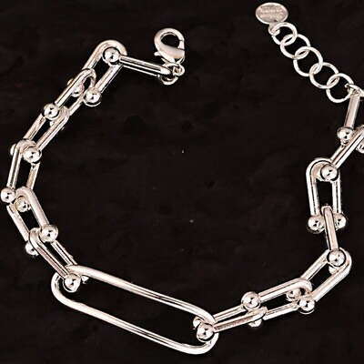 #ad 925 Sterling Silver Vintage U Shape Chain Bracelet Unique Trendy Stylish Bangle $6.31