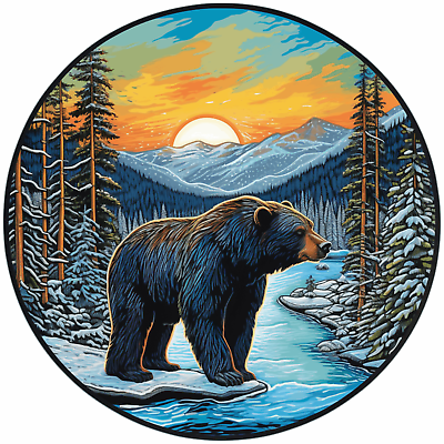 #ad Sunset Over Bear in The Snow Embroidered Applique Patch Animal Badge Iron on $9.87