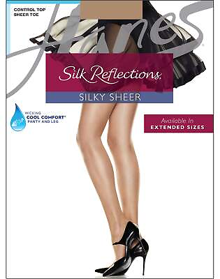 #ad Hanes Pantyhose 4Pack Silk Reflections Cool Comfort Control Sheer Toe Sandalfoot $36.40