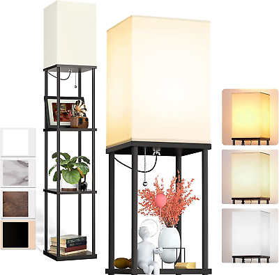 #ad Floor Lamp with Shelves 4 Tier Modern Shelf Floor Lamp with 3CCT LED Bulb Disp $48.36