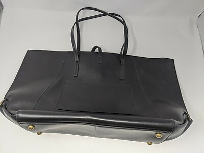 #ad Zac Posen Folded Gusset Leather Eartha Shopper Tote Black Brass Hardware $24.49