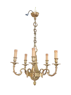 #ad Gorgeous Vintage French 5 Arms Gilded Brass Chandelier Ceiling Bronze Louis XVI $890.00