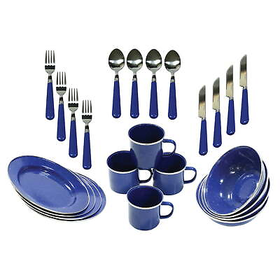 #ad Stansport 24 Piece Enamel Camping Tableware Set 11220 Hiking Backpacking $35.99