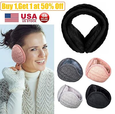 #ad Foldable Unisex Warm Knit Earmuffs Ladies Cashmere Winter Fur Ear Warmer Gifts $8.73