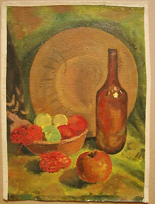 #ad Ukrainian Soviet USSR Oil Painting postimpressionism Still Life fruit bottle $180.00