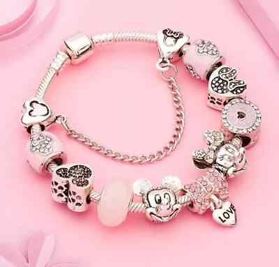 #ad PANDORA SILVER BRACELET WITH CRYSTAL HEART AND LOVE EUROPEAN CHARMS $24.99