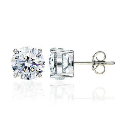 #ad 925 Silver 8mm Round Solitaire Stud Earrings created with AAA Zirconia $22.99
