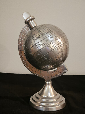 #ad Silver Metal Rotating Desk Globe 8quot; tall Table top Paper Weight Decorative $21.82