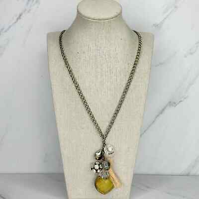 #ad Rhinestone Heart Charm Silver Tone Chain Link Necklace $6.29