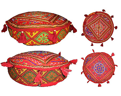 #ad Cushion cover ottoman floor seat cover Embroider banjara mirror work decorative $26.49