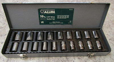 #ad Vintage Allen 1 2quot; Drive 19 Pc 12 Point 10 28 Metric Socket Set 19219 Rare Label $114.97