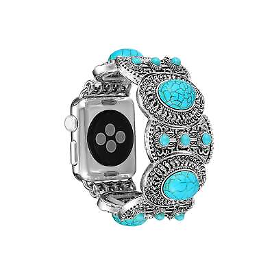 #ad Worryfree Gadgets Stretchy Boho Metal Wristband with Turquoise for Apple Watch $33.51
