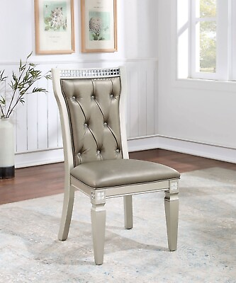 #ad Traditional Formal Set of 6pc Dining Side Chairs Grey Tufted Champagne Furniture $925.00