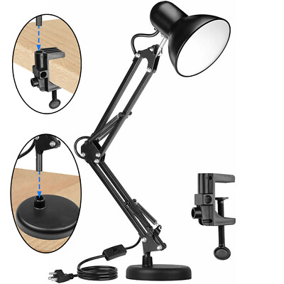 #ad Metal Desk Lamp Adjustable Goose Neck Swing Arm Table Lamp Interchangeable Base $22.90