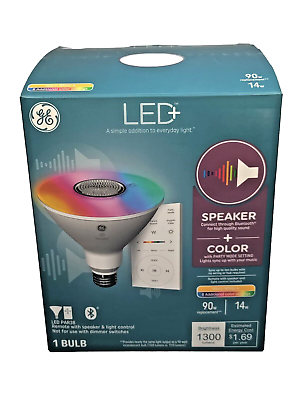 #ad GE LED Color Changing Speaker Light Bulb w Remote 14w Warm WHT PAR38 Floodlight $19.98