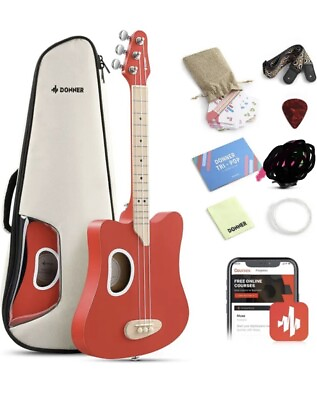 #ad Kids Mini Acoustic Guitar 3 String for Beginners Tuner Pics And More Gift Red $29.99