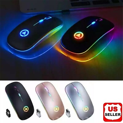 #ad 2.4GHz Wireless Optical Mouse USB Rechargeable RGB Cordless Mice For PC Laptop $7.98