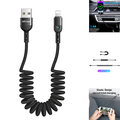#ad Nylon Coiled LED Charger Data Cable Cord For iPhone 14 13 12 11 Pro XS Max SE 8 $9.99