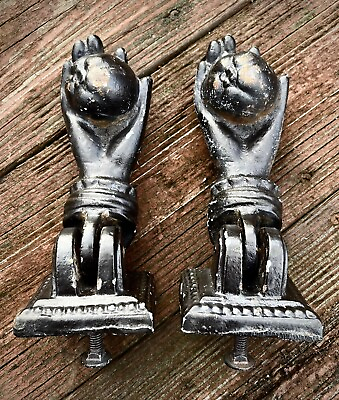 #ad Original Antique Black Cast Iron Women’s Hand Door Knockers — Pair of Two $345.00