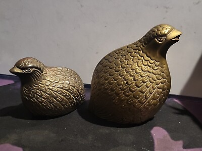 #ad Vintage Brass Quail Figurines Brass Birds Paperweight MCM Home Decor Set of 2 $25.00
