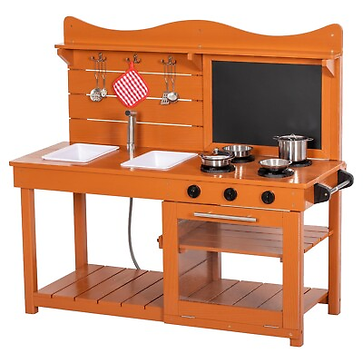 #ad Kitchen Playset for Kids Outdoor Wooden Mud Kitchen Set w 2 Removable Sinks ... $275.18
