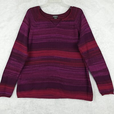 #ad Eddie Bauer Womens Sweater Knitted Pullover Striped Purple Red Long Sleeve XXL $10.39