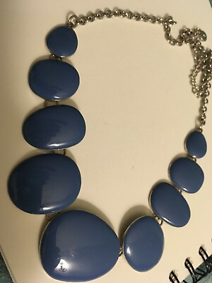 #ad vintage estate blue enameled disc choker chain necklace $7.49