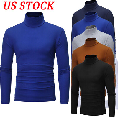 #ad US Mens Turtleneck Pullover Top Longsleeve Jumper Shirt Casual Slim Fit T Shirt $12.08
