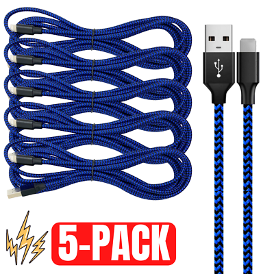#ad 5Pack 6Ft USB Braided Fast Charging Cable For Phone 12 11 Pro 8 7 Charger Cord $14.89