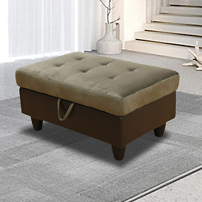 #ad Taupe Flannel And PVC Storage Ottoman Living Room Sofa Table Footstool L95n $108.58