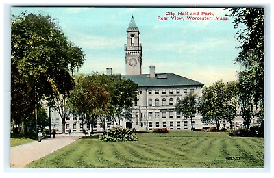 #ad #ad City Hall and Park Rear View Worcester Massachusetts MA Early Postcard $9.99