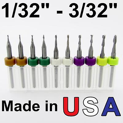#ad Ten Piece Carbide End Mill Set 2 Flute 1 32quot; to 3 32quot; Made in USA cnc MV1 $30.62