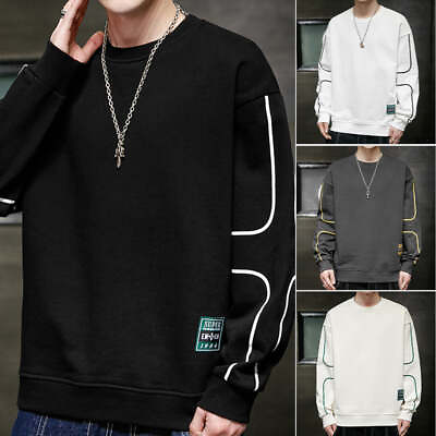 #ad Men#x27;s Loose Round Neck Sweater Fashion Printing Large $40.58