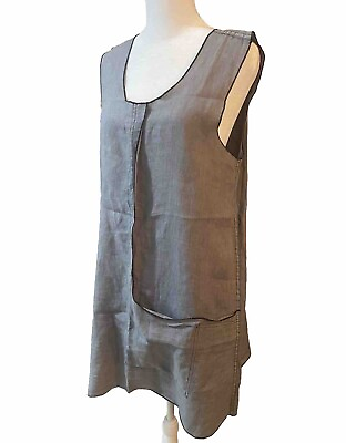 #ad Cynthia Ashby Linen Dress Women Gray Tunic sleeveless USA Designer Size S $50.00