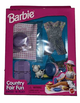 #ad 1996 NRFB Barbie Country Fair Fun DRESS #x27;N PLAY 67671 92 outfit Mattel Food Pig $15.00