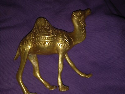 #ad Vintage Heavy Brass copper Etched Camel Figurine 4#x27;inch Tall $17.99