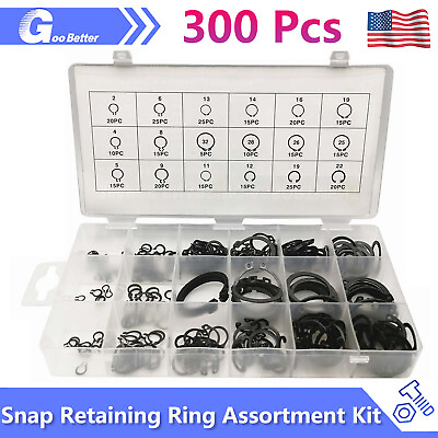 #ad 300pcs Snap Ring Assortment 18 Sizes Retaining Snap Hook Ring Assorted Kit $10.59