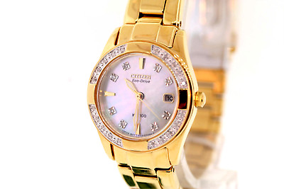 #ad Ladies Citizen EW1822 52D Eco Drive REGENT Gold Tone Stainless Diamond Watch $100.00