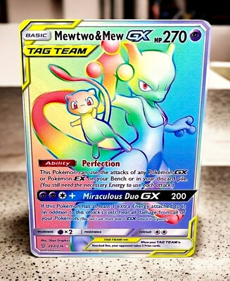 #ad Mewtwo amp; Mew GX Rainbow Gold Metal Pokemon Card Collectible Gift Display $12.99