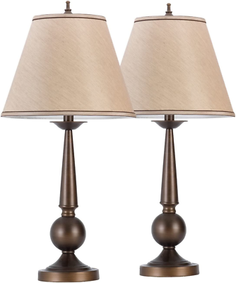 #ad Electric 12398 Set of Two 27″ Table Lamps Bronze Finish Beige Shades $83.99