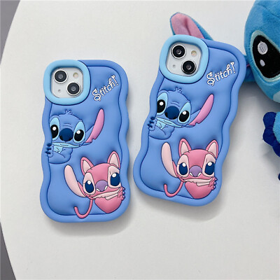 #ad Case For iPhone 15 14 Pro Max 13 12 11 3D Cartoon Cute Stitch Soft Silicon Cover $9.38