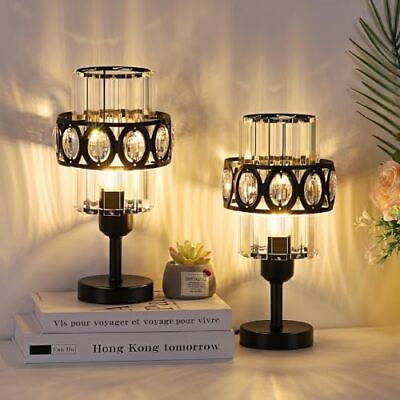 #ad Crystal Bedside Table Lamps Elegant Modern Desk Lamp Set of 2 with Crystal La... $48.34