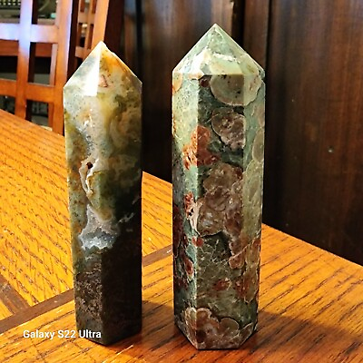 #ad Lot of 2 Crystal CherryBlossom And Green Agate Column Pillars $23.80