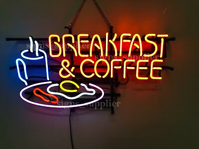 #ad Breakfast Coffee Neon Light Sign 24quot;x20quot; Lamp Poster Real Glass Beer Bar Dector $214.95