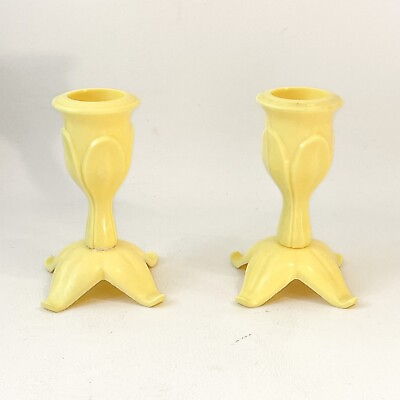 #ad Vintage Hallmark Candleholder Pair Yellow Flower Easter Spring Pastel Floral $14.99