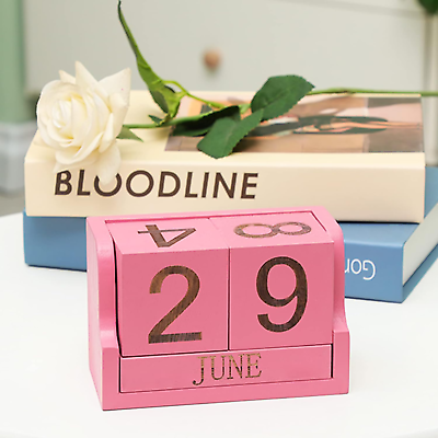 #ad Block Calendar for DeskPerpetual CalendarWooden Date Blocks Small Office Decor $9.99