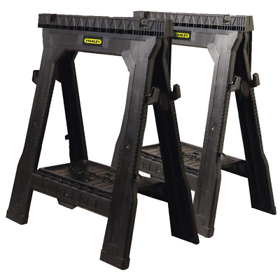 #ad Stanley 31 in Folding Sawhorse 2 Pack Portable Sturdy Saw Horse Tray Stand Set $55.98