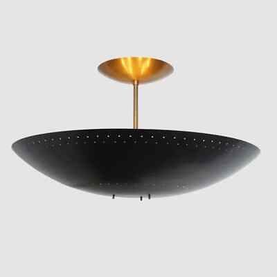 #ad Mid Century Ceiling Brass Flush Mount Fixture Pendant 6 Light Matte Black Lamp $315.99
