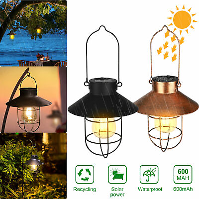 #ad Solar Hanging Lantern with Shepherd Hook Outdoor Metal Led Garden Lamp Lights $45.99