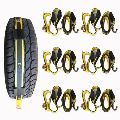 #ad GRIPON Pack of 6 2inch x 10ft Over Tire Car Hauler Tie Down Straps with J Hook $64.96